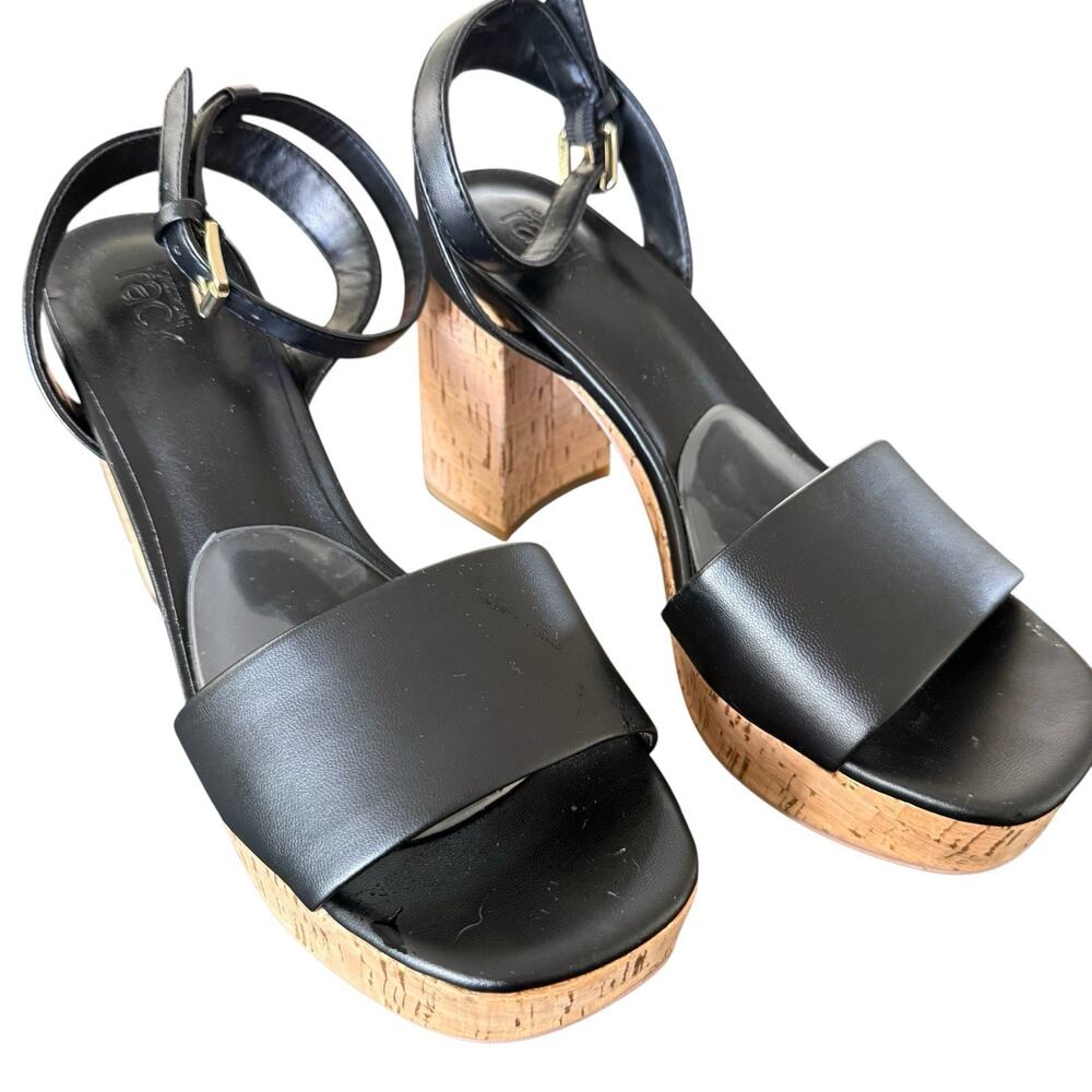 Nordstrom Rack Black Cork Block Heel Platform Sandals Size 7.5M - Picture 2 of 9